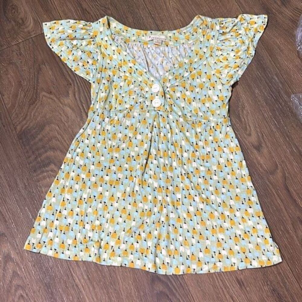 Twentyone Y2K floral babydoll top sweetheart‎ ruffle sleeve 2000